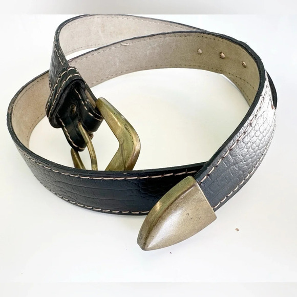 Vintage Black Belt with Gold/Brass Buckle, Crocodile/Alligator embossed size 31 - Picture 6 of 6